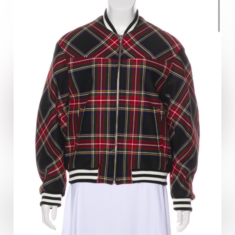 Maje Red and Black Plaid Bomber Jacket